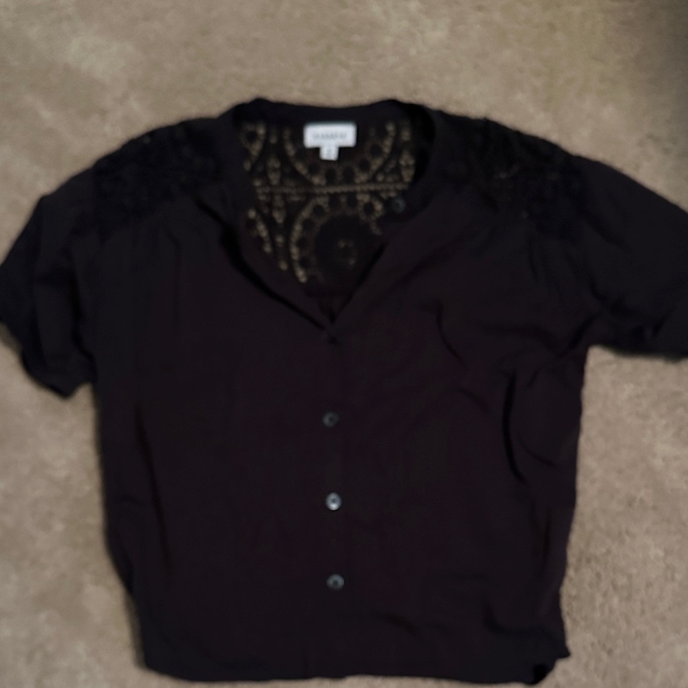 Evereve Black Button Down Shirt with Lace Detail
